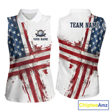 Load image into Gallery viewer, Custom US Sleeveless Golf Polo Shirt American Flag White Golf Shirts For Women, Patriotic Golf Shirt NBT701
