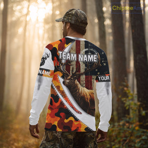 Blaze Orange Camo Elk Hunting Hoodie, Longsleeve Shirt for Men, Custom Name NBT06