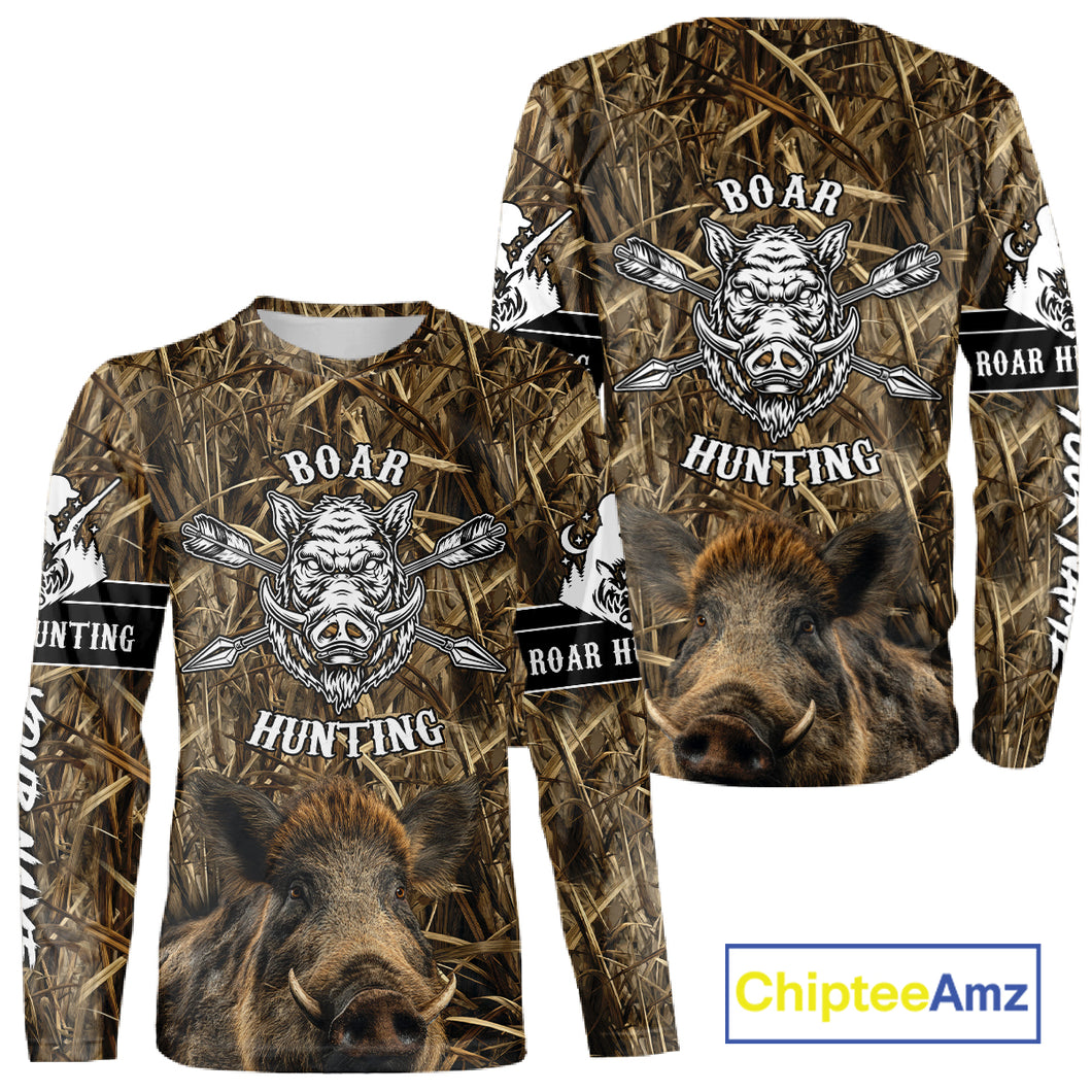 Personalized Wild Boar Hunting Camouflage Customize Name 3D All Over Printed Boar Hunting Shirts NBT104