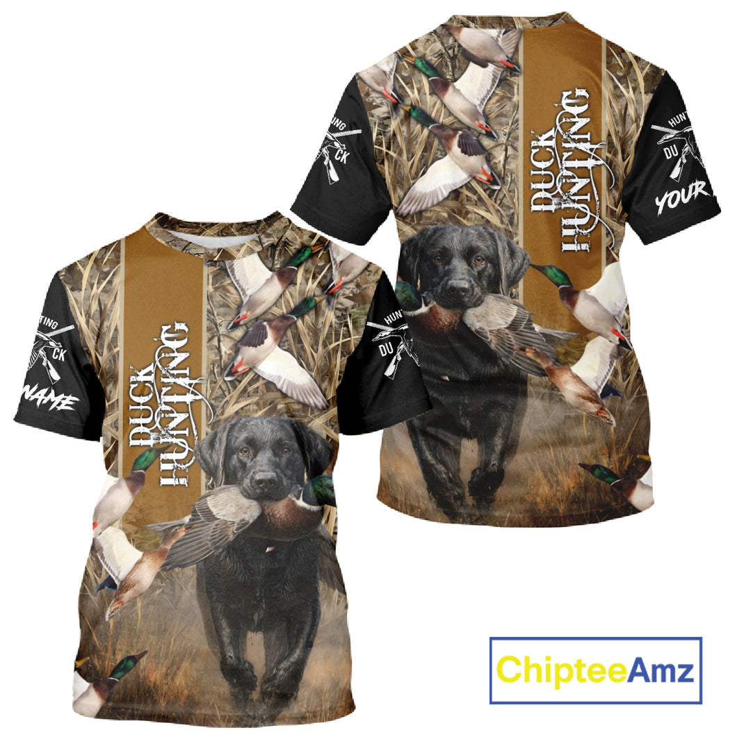 Duck Hunting with Black Lab Custom Name 3D All Over Print Camo Shirt, Hunting Gifts for Hunters NBT109