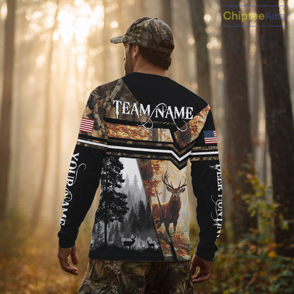 Red Deer Hunting Autumn Camo Custom Name American Flag - Best Gift Ideas for Hunters NBT40