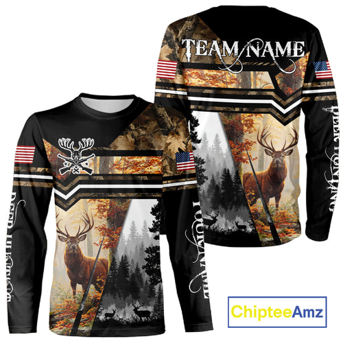 Red Deer Hunting Autumn Camo Custom Name American Flag - Best Gift Ideas for Hunters NBT40