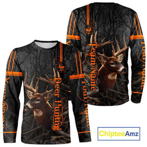Custom Shadow Buck Black Camo Deer Hunting Shirts for Men, Deer Hunting Crew Clothes NBT54