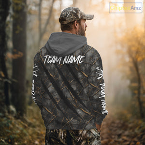 Personalized Dark Camo Deer Hunting Shirt with US Flag & Deer Buck, Hunter Gifts NBT60