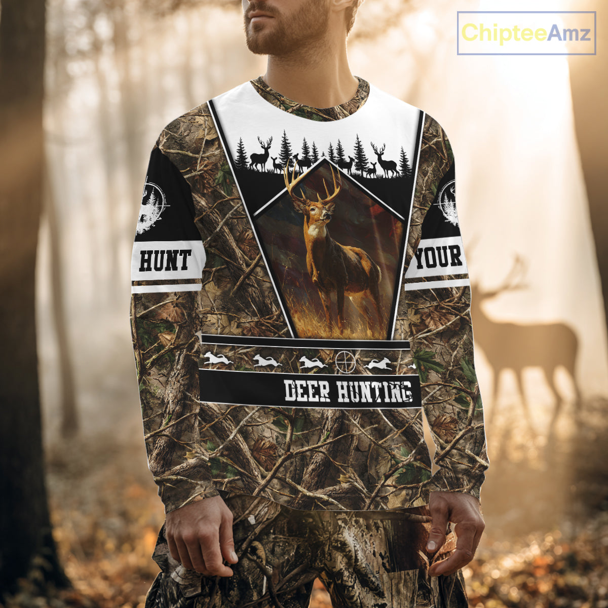 Whitetail Deer Camo 3D All Over Printed Shirts, Deer Hunting Crew Outfit, Hunting Gifts NBT63