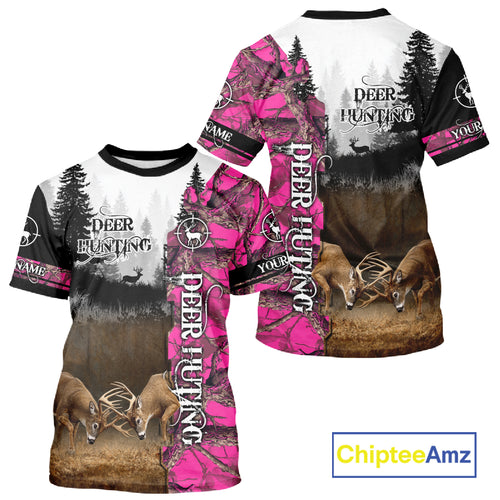 Deer Hunting Pink Camo Custom Name 3D All Over Print Shirts, Hunting Gifts NBT66