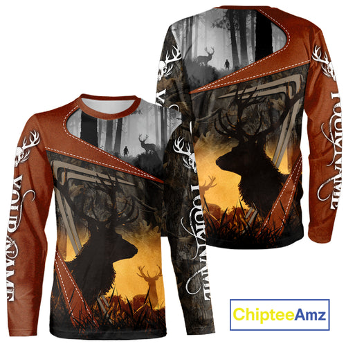 Custom Deer Hunting 3D Printing Brown Camo Shirts for Men, Deer Camp Clothes, Hunting Gifts NBT67