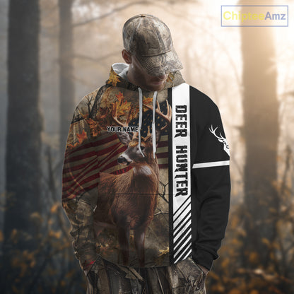 Beautiful Deer Hunting American flag Custom Name Shirt for Hunter NBT01