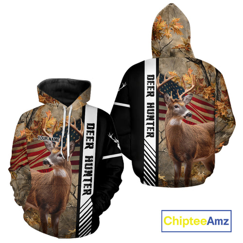 Beautiful Deer Hunting American flag Custom Name Shirt for Hunter NBT01