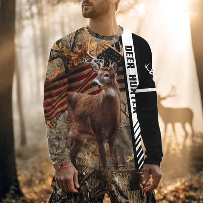 Beautiful Deer Hunting American flag Custom Name Shirt for Hunter NBT01