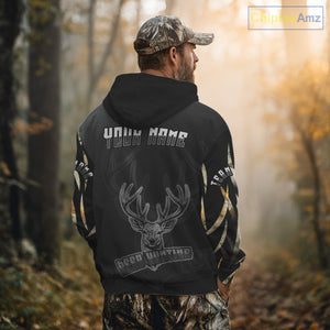 Deer Hunting Black Camo Custom Name Long Sleeve, Hoodie Shirt for Hunters NBT03