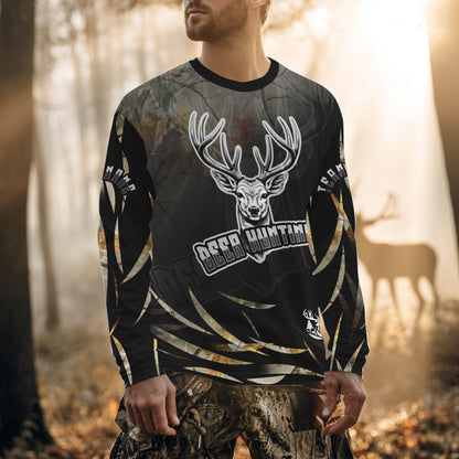 Deer Hunting Black Camo Custom Name Long Sleeve, Hoodie Shirt for Hunters NBT03