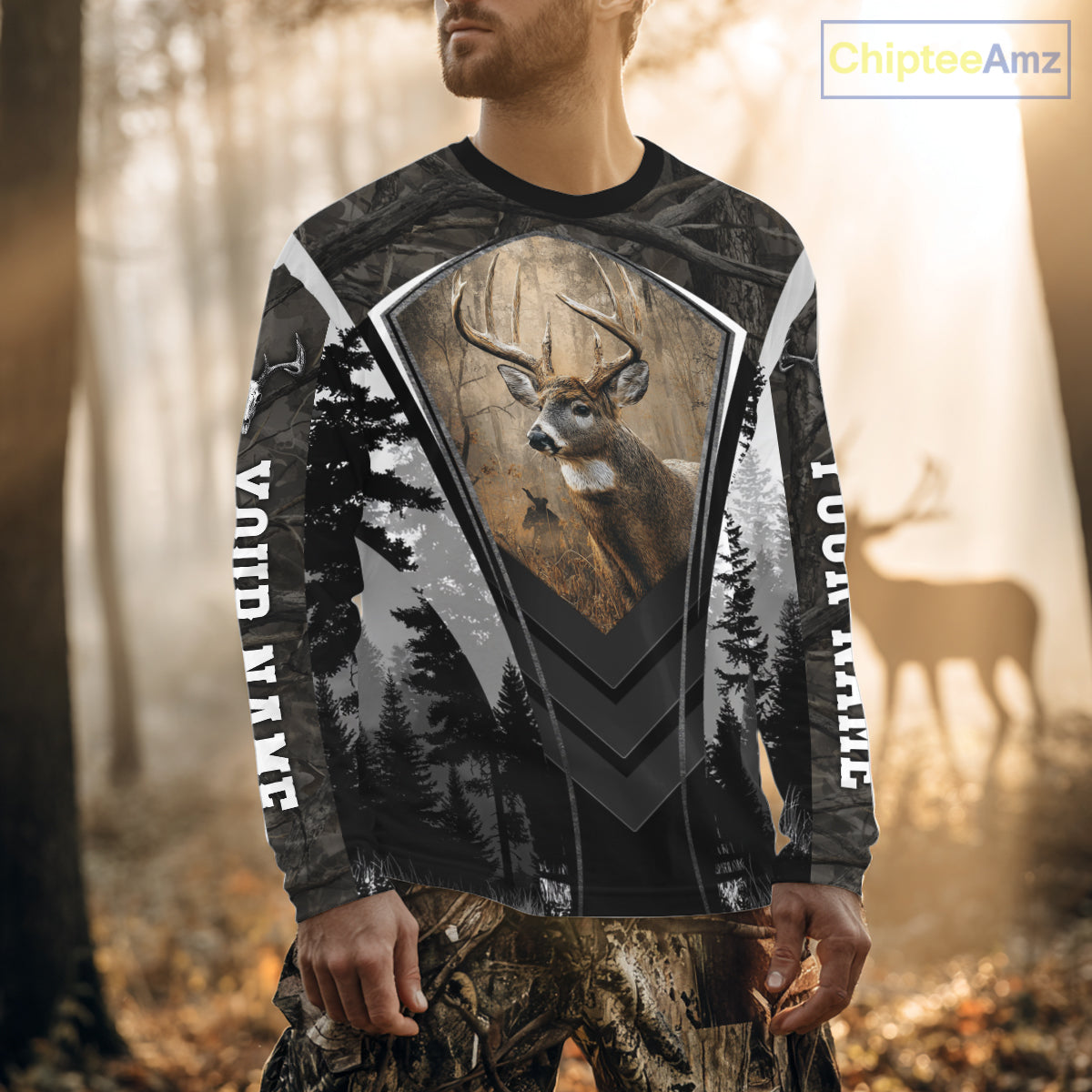 Beautiful Whitetail Deer Hunting Dark Camo 3D All Over Printed Shirts, Hunting Gifts for Men NBT86
