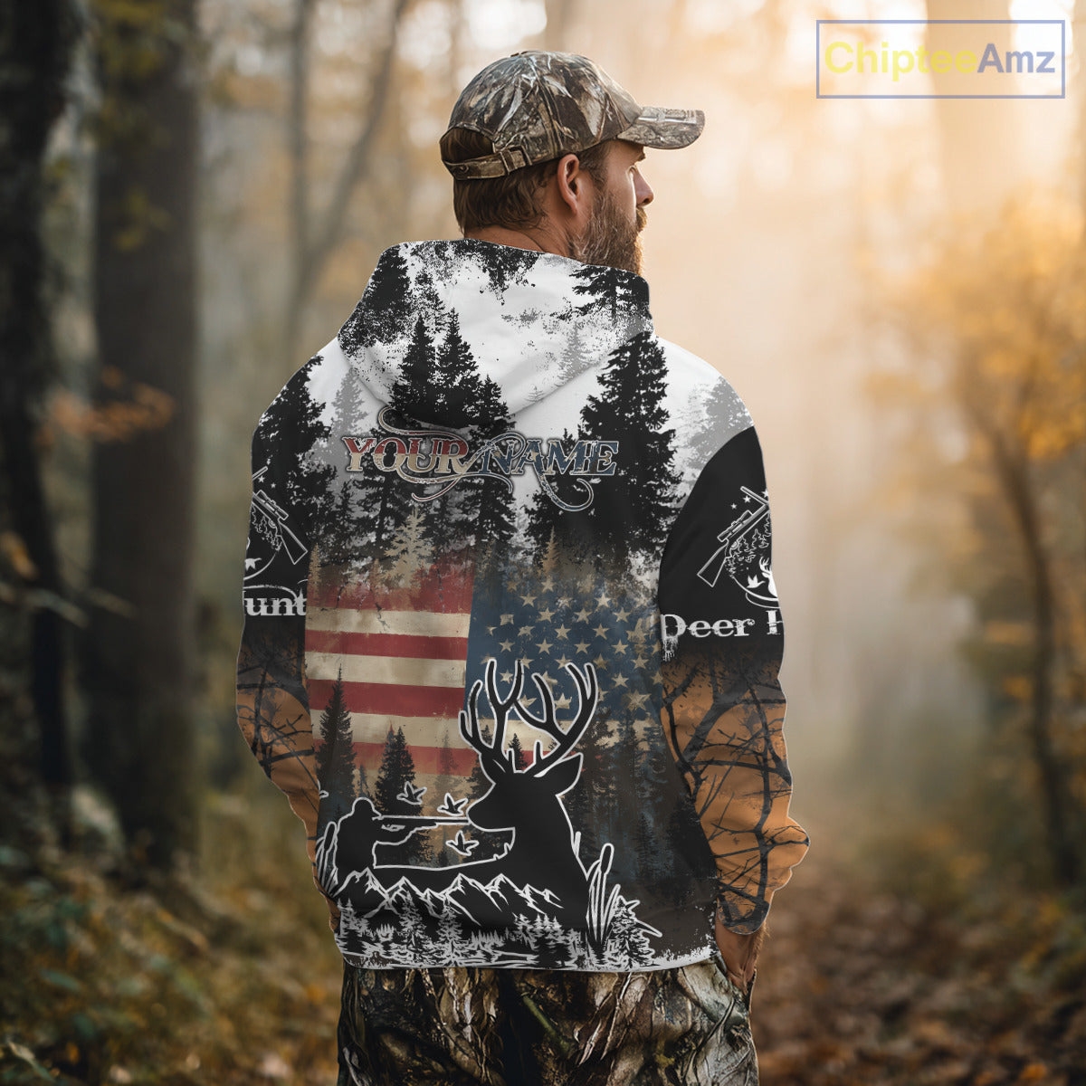 Best Deer Hunting Shirt with US Flag & Orange Camo for Hunters, Perfect Hunter Gifts NBT16