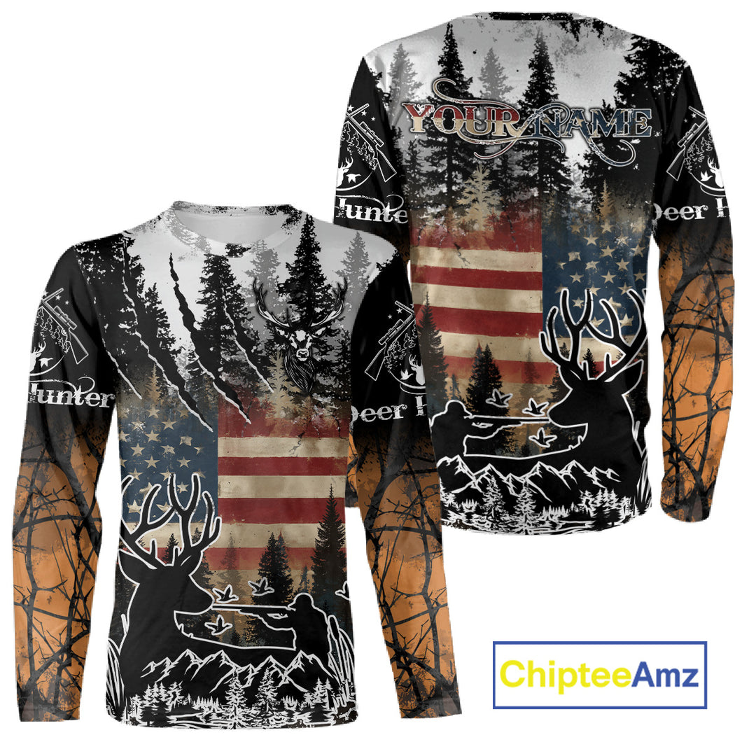 Best Deer Hunting Shirt with US Flag & Orange Camo for Hunters, Perfect Hunter Gifts NBT16