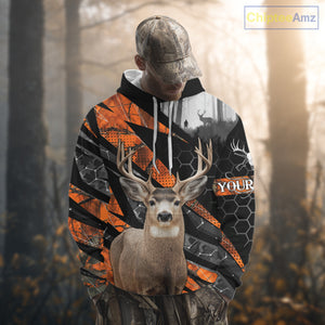 Personalized Orange Camo Deer Hunting Shirts for Men - Custom Name, Deer Hunting Gifts NBT36