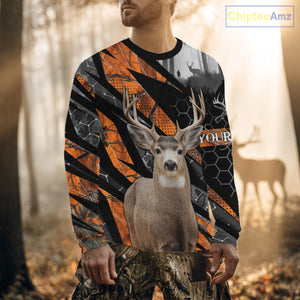 Personalized Orange Camo Deer Hunting Shirts for Men - Custom Name, Deer Hunting Gifts NBT36