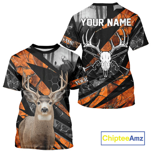 Personalized Orange Camo Deer Hunting Shirts for Men - Custom Name, Deer Hunting Gifts NBT36
