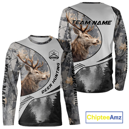 Grey Camo Elk Hunting Shirt for Men – Big Buck Design, Personalized Hunter Gift NBT18
