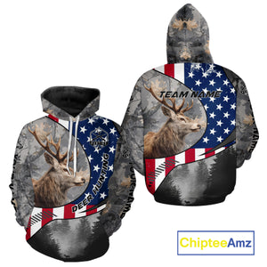 American Flag Grey Camo Deer Hunting Shirt - Personalized Gift for Hunters NBT19