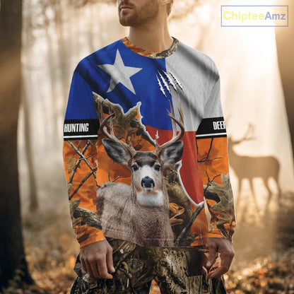 Deer Hunting Orange Camo Texas Flag 3D All Over Print Shirts - Gift Ideas for Hunter NBT24