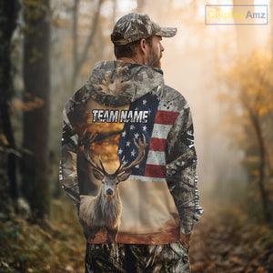 American Flag Camouflage Red Deer Hunting Shirts – Custom Name Hunting Clothes for Men NBT39