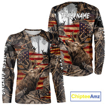 Load image into Gallery viewer, Best Elk Hunting Camo Shirt with Big Buck and US Flag – Hunting Apparel for Men, Hunter Gifts NBT51