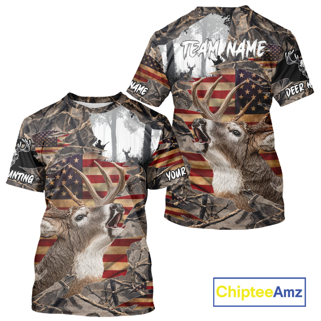 Best Deer Hunting Camo Shirt with Big Buck and US Flag – Hunting Apparel for Men, Hunter Gifts NBT61