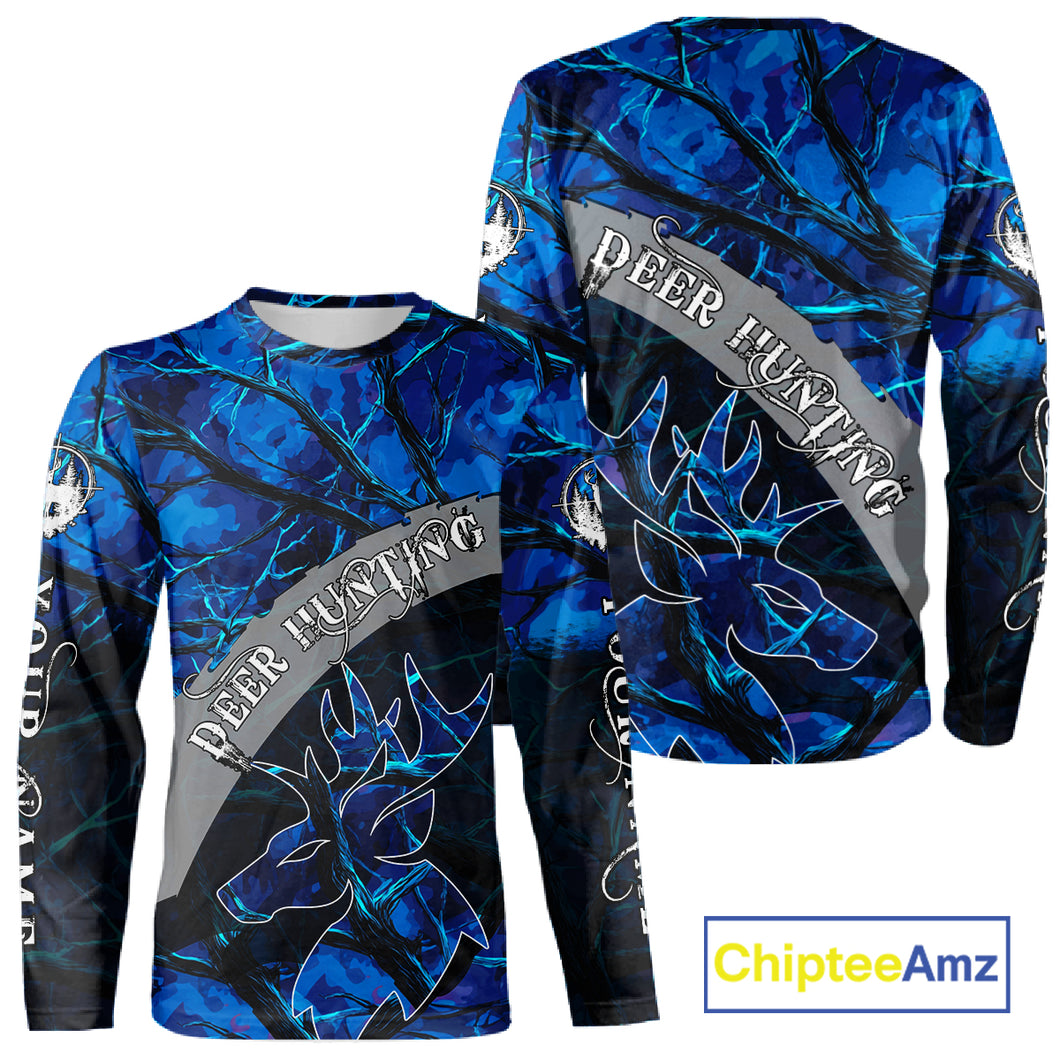 Best Deer Hunting Blue Camo Custom Name 3D Printing Shirts, Hunting Gifts for Men NBT62