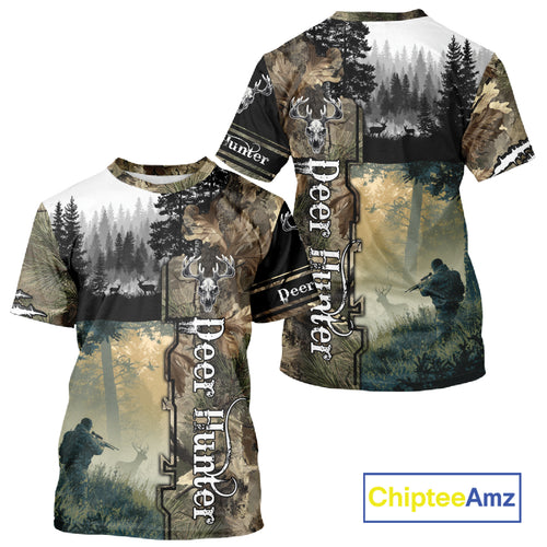 Personalized Forest Camo Deer Hunting 3D All Over Printed Custom Name Shirts Hunting Gifts NBT65