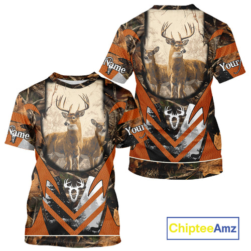 Deer Hunting Shirt Personalized 3D All Over Print Orange Camo Leather Pattern Hunting Clothes NBT94
