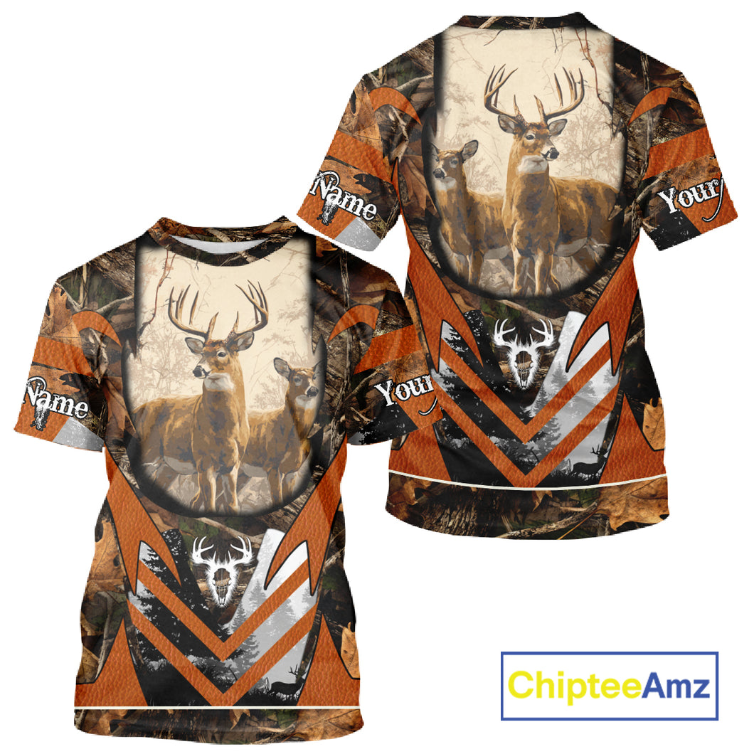 Deer Hunting Shirt Personalized 3D All Over Print Orange Camo Leather Pattern Hunting Clothes NBT94