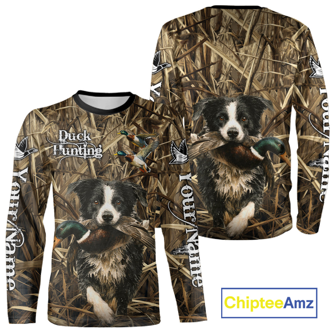 Custom Border Collies Duck Hunting Camo 3D Printed Shirts, Duck Hunting Apparel, Hunting Gifts NBT191