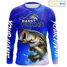 Load image into Gallery viewer, Blue Camo Bass Fishing Shirts Long Sleeve Thunder Light, Custom Name Bass Fishing Shirts NBT455