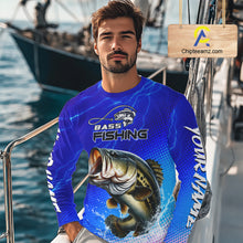 Load image into Gallery viewer, Blue Camo Bass Fishing Shirts Long Sleeve Thunder Light, Custom Name Bass Fishing Shirts NBT455