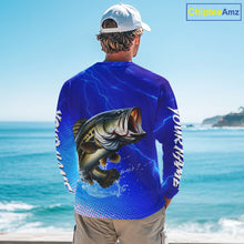 Load image into Gallery viewer, Blue Camo Bass Fishing Shirts Long Sleeve Thunder Light, Custom Name Bass Fishing Shirts NBT455