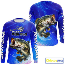 Load image into Gallery viewer, Blue Camo Bass Fishing Shirts Long Sleeve Thunder Light, Custom Name Bass Fishing Shirts NBT455