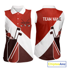 Load image into Gallery viewer, Red Golf Bag Womens Sleeveless Golf Polo Shirts Custom Golf Shirts, Golf Attire For Ladies NBT578