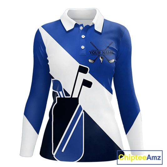 Blue Golf Bag Womens Golf Polo Shirts Custom Golf Shirts, Golf Attire For Ladies NBT579
