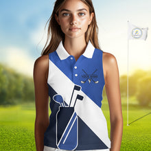 Load image into Gallery viewer, Blue Golf Bag Womens Sleeveless Golf Polo Shirts Custom Golf Shirts, Golf Attire For Ladies NBT579