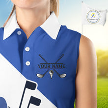 Load image into Gallery viewer, Blue Golf Bag Womens Sleeveless Golf Polo Shirts Custom Golf Shirts, Golf Attire For Ladies NBT579