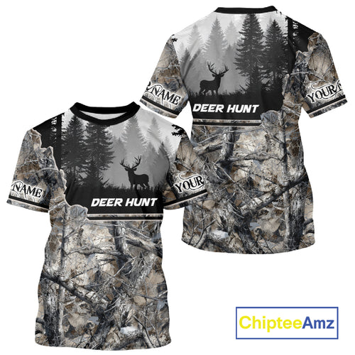 Whitetail Deer Hunting Winter Camouflage 3D Custom Name Shirts, Custom Deer Hunting Winter NBT197