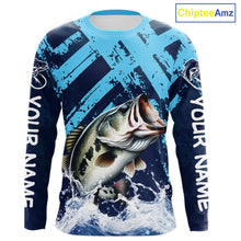 Load image into Gallery viewer, Bass Fishing Blue Camo Long Sleeve Fishing Shirts UV Protection, Bass Fishing Jerseys NBT460
