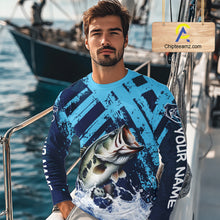 Load image into Gallery viewer, Bass Fishing Blue Camo Long Sleeve Fishing Shirts UV Protection, Bass Fishing Jerseys NBT460