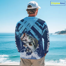 Load image into Gallery viewer, Bass Fishing Blue Camo Long Sleeve Fishing Shirts UV Protection, Bass Fishing Jerseys NBT460