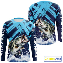 Load image into Gallery viewer, Bass Fishing Blue Camo Long Sleeve Fishing Shirts UV Protection, Bass Fishing Jerseys NBT460