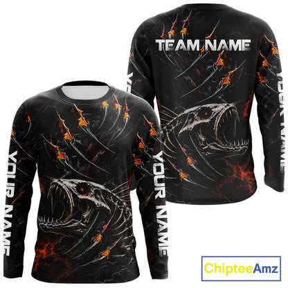 Personalized Fishing Fish Skeleton Fire Flame Fishing Shirts, Fish Reaper Skull Fishing Shirts NBT972