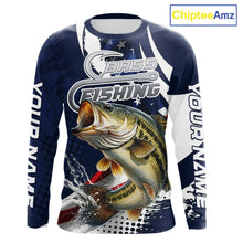 Load image into Gallery viewer, Bass Fishing American Flag Custom Long Sleeve Tournament Fishing Shirts, Patriotic Bass Fishing Jerseys NBT717