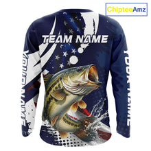 Load image into Gallery viewer, Bass Fishing American Flag Custom Long Sleeve Tournament Fishing Shirts, Patriotic Bass Fishing Jerseys NBT717