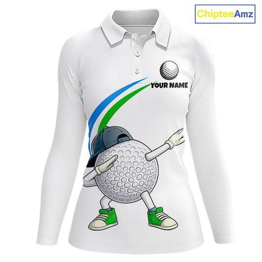 White Funny Golf Ball Custom Team Polo Shirt, Personalized Womens Golf Polo Shirt, Golf Lovers Gift NBT603